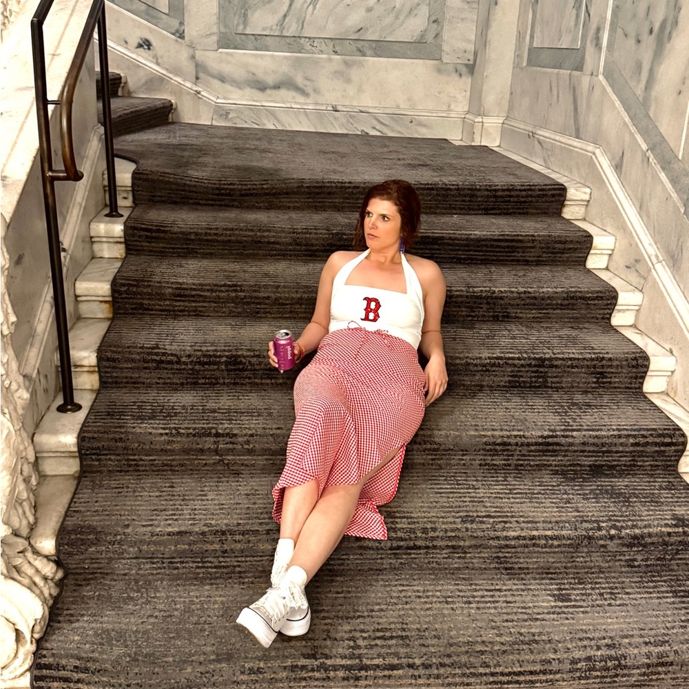 Custom Boston Redsox size 6 crop top with bling